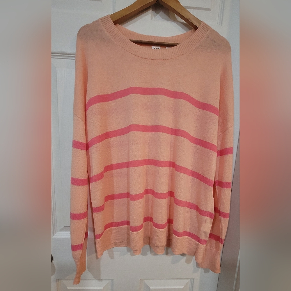 GAP Women's Sweater in Pink and Peach Stripes